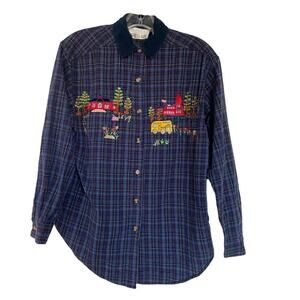 Casey & Max Size Small Blue Plaid Embroidered School Teacher Button Down Shirt